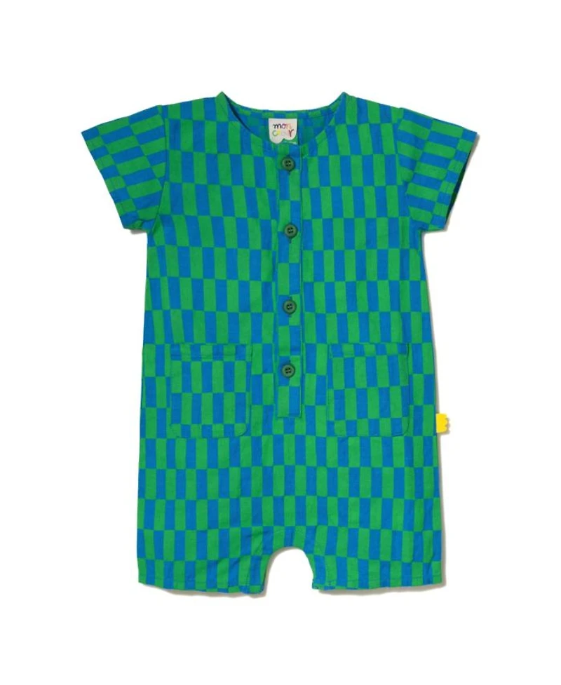 Unisex Linen Checkered Pocket Romper - Baby