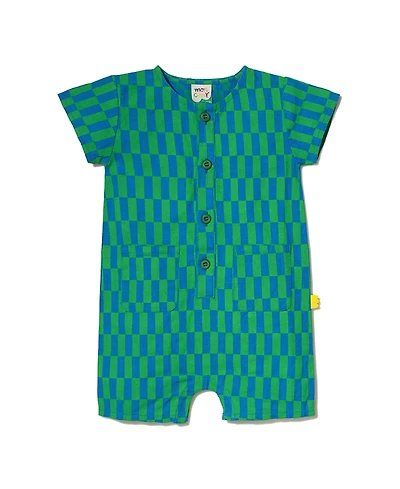 Mon Coeur Unisex Linen Checkered Pocket Romper - Baby