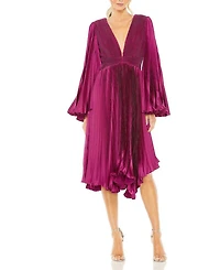 Long Flare Sleeve Pleated Dress