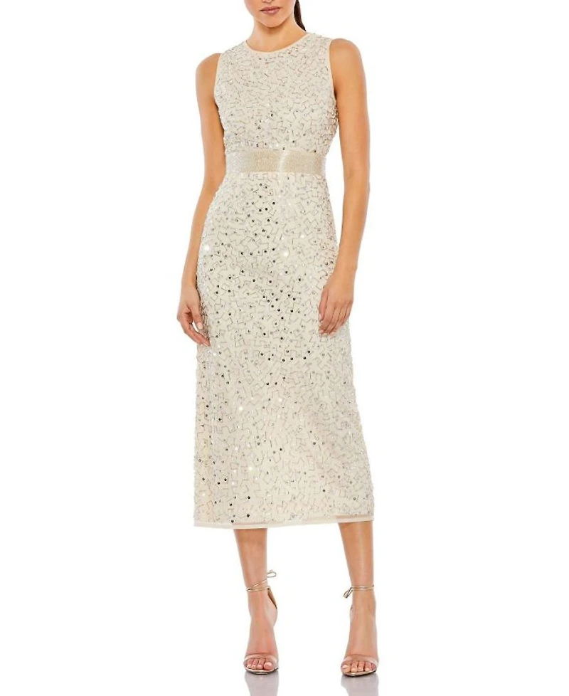 Geometric Embellished Sleeveless A Line Dress