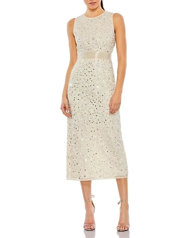 Geometric Embellished Sleeveless A Line Dress
