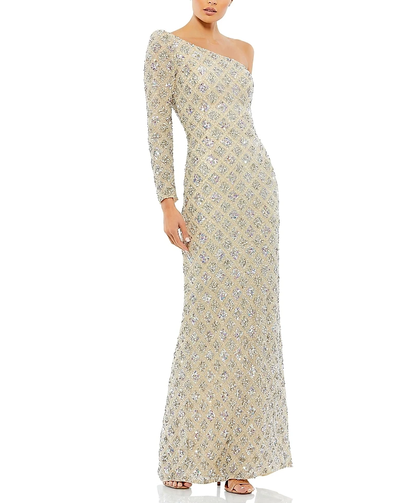 Mac Duggal Embellished One Shoulder Asymmetrical Gown