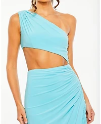 Cut Out One Shoulder Ruched Back Gown