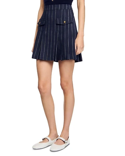 Short Striped Pleated Skirt