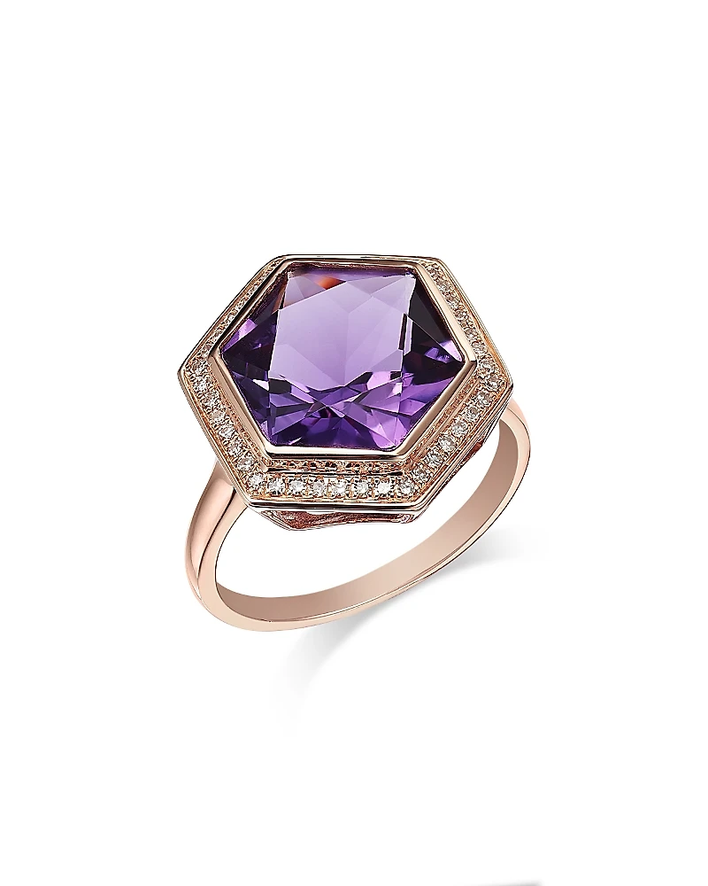 Bloomingdale's Fine Collection Amethyst & Diamond Bezel Ring