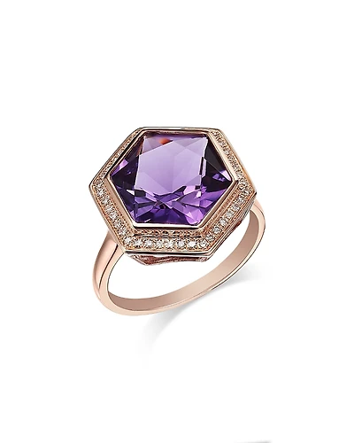 Bloomingdale's Fine Collection Amethyst & Diamond Bezel Ring