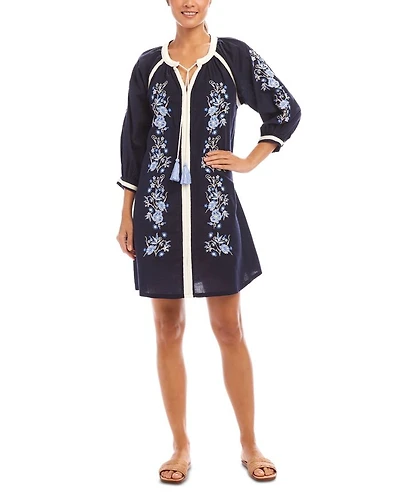Embroidered Tassel Tie Peasant Dress