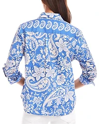 Ruched Sleeve Paisley Print Shirt