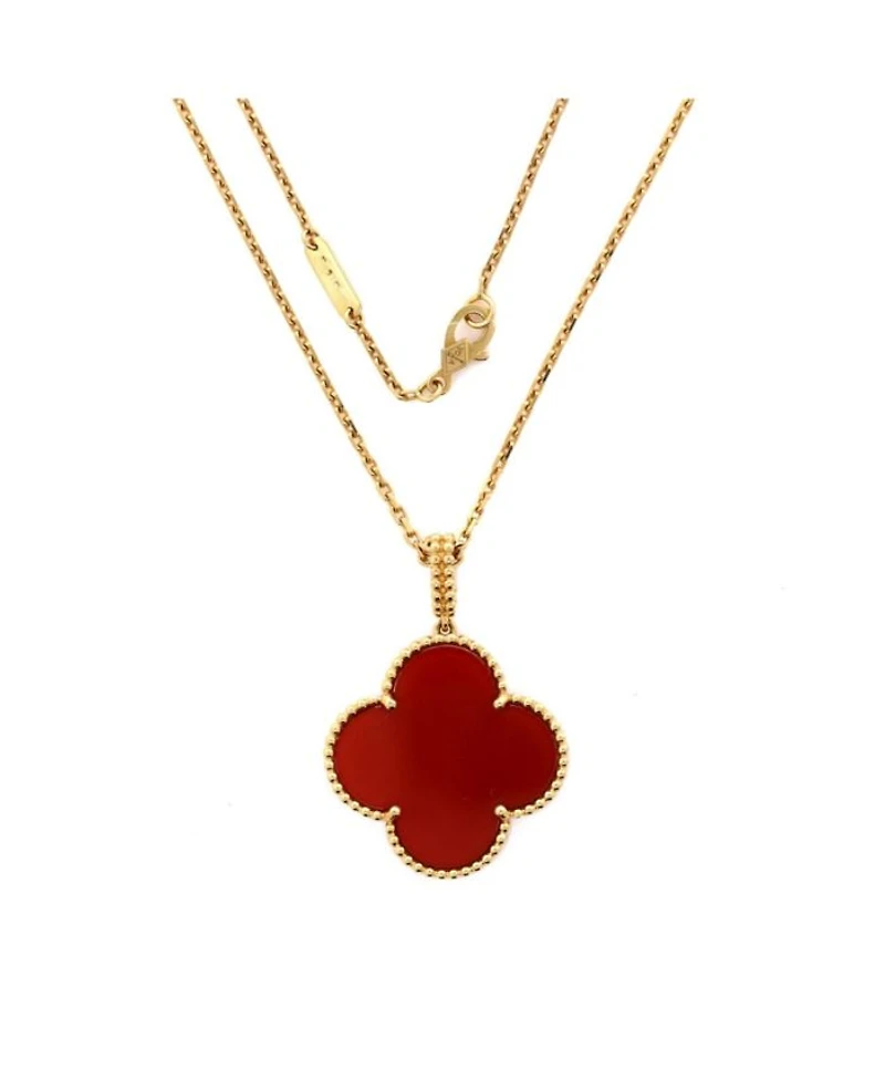 Magic Alhambra Pendant Long Necklace 18K Gold and Carnelian