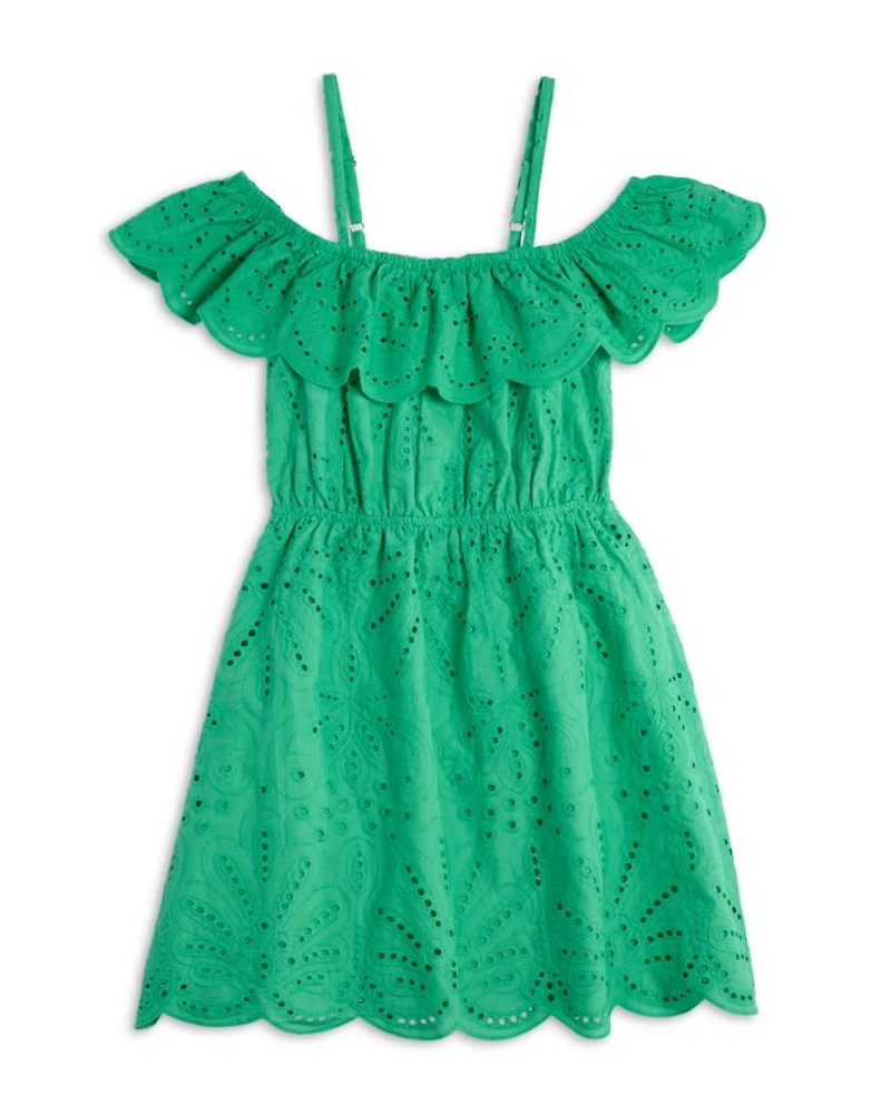 Girls' Off-Shoulder Eyelet Scalloped Dress, Little Kid, Big Kid - Exclusive.