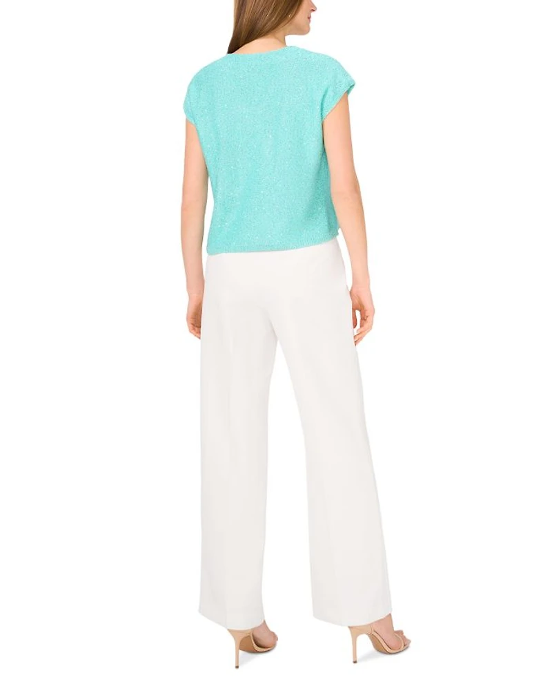 Sequin V Neck Short Sleeve Top