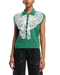 Essentiel Antwerp Lace Embellished Knit Polo Top