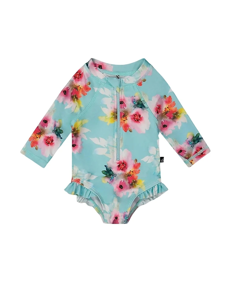 Deux par Deux Girls' Printed One-Piece Rashguard with Frills - Baby