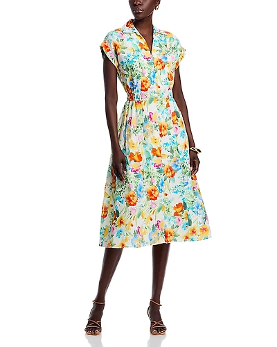 T Tahari Smocked Waist Floral Print Dress