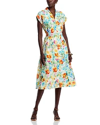 T Tahari Smocked Waist Floral Print Dress