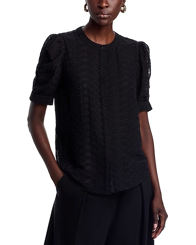 T Tahari Mandarin Collar Button Front Top