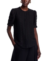 T Tahari Mandarin Collar Button Front Top