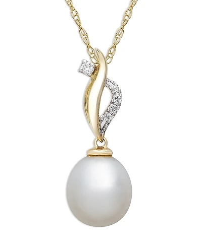 Bloomingdale's Fine Collection Cultured Freshwater & Diamond Swirl Pendant Necklace