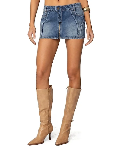 Edikted Anne Zip Up Denim Mini Skirt