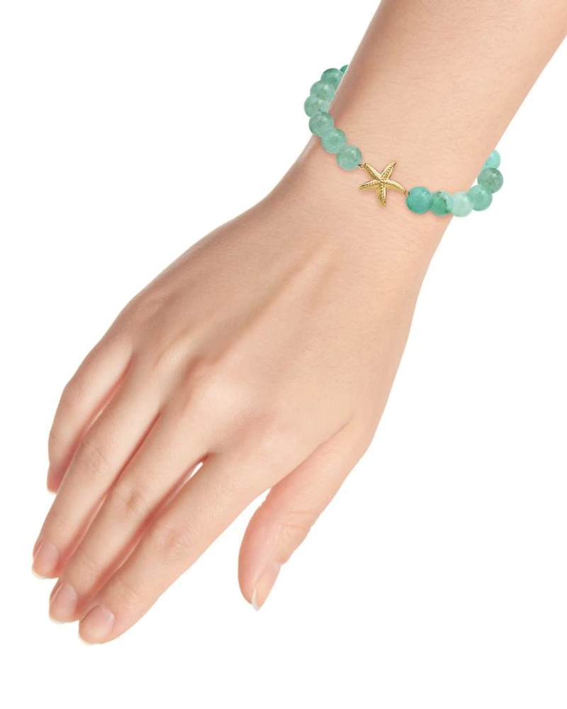 Starfish Charm Gemstone Beaded Stretch Bracelet 18K Gold Plated Sterling Silver - Exclusive