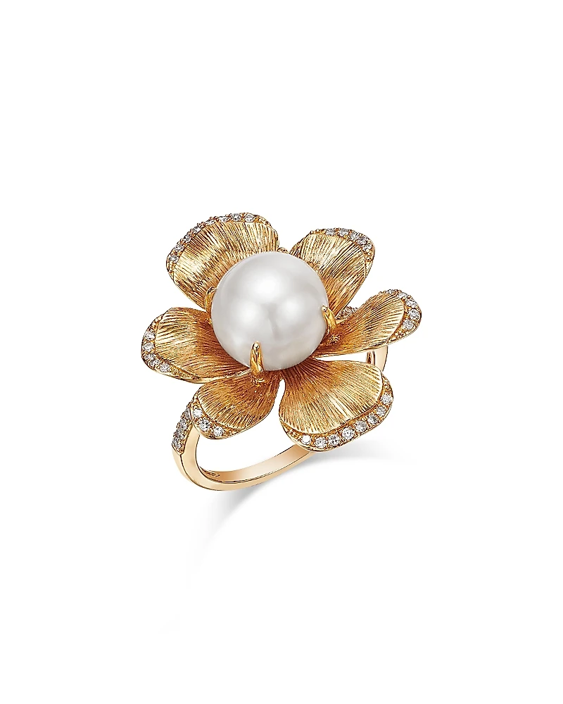 Bloomingdale's Fine Collection Freshwater Pearl & Diamond Flower Ring