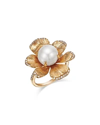 Bloomingdale's Fine Collection Freshwater Pearl & Diamond Flower Ring