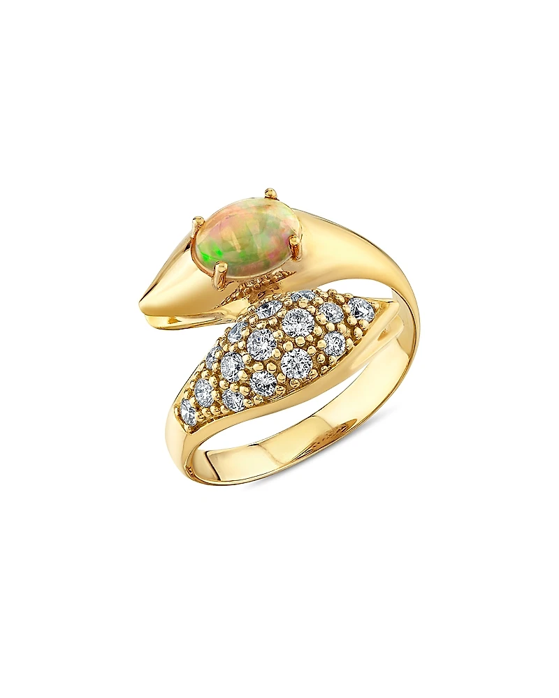 Sydney Evan 14K Yellow Gold Opal & Diamond Snake Bypass Ring