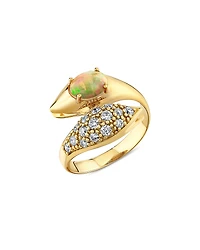 Sydney Evan 14K Yellow Gold Opal & Diamond Snake Bypass Ring