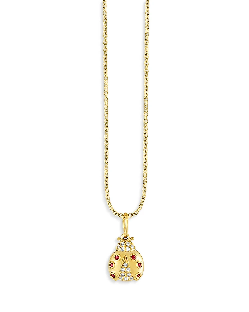 Sydney Evan 14K Yellow Gold Ruby & Diamond Ladybug Pendant Necklace, 18