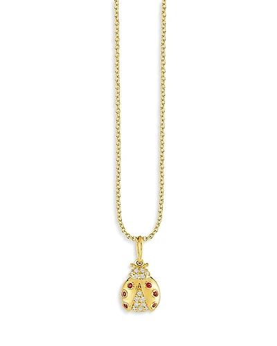 Sydney Evan 14K Yellow Gold Ruby & Diamond Ladybug Pendant Necklace, 18