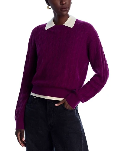 Cashmere Cable Collegiate Crewneck Sweater
