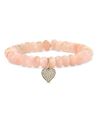 Sydney Evan 14K Yellow Gold Morganite & Diamond Pave Mini Heart Charm Beaded Bracelet