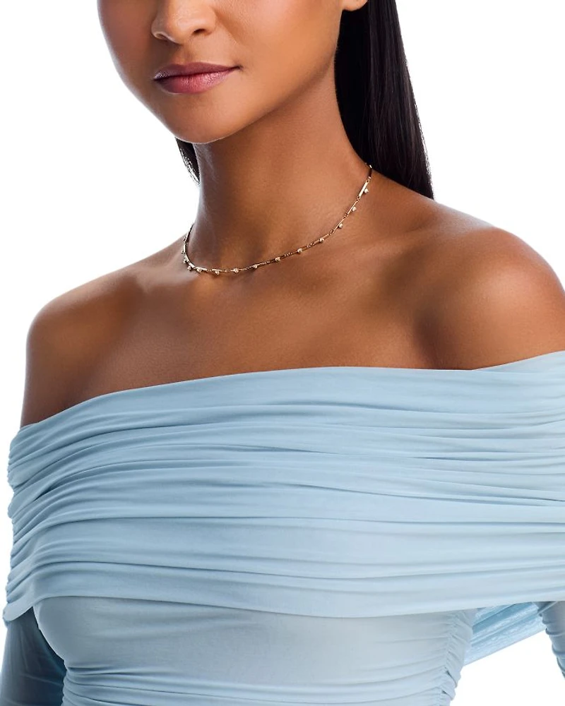 14K Yellow Gold Prong Diamonds Linked Bar Collar Necklace, 15-17"