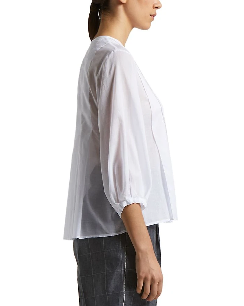 Pintuck Collarless Blouse