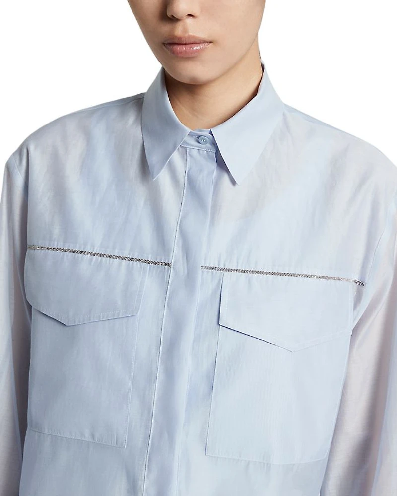 Cropped Flap Pocket Blouse