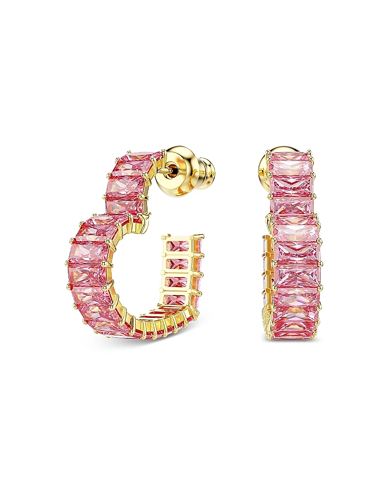 Swarovski Matrix Pink Crystal Heart Hoop Earrings