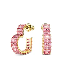 Swarovski Matrix Pink Crystal Heart Hoop Earrings