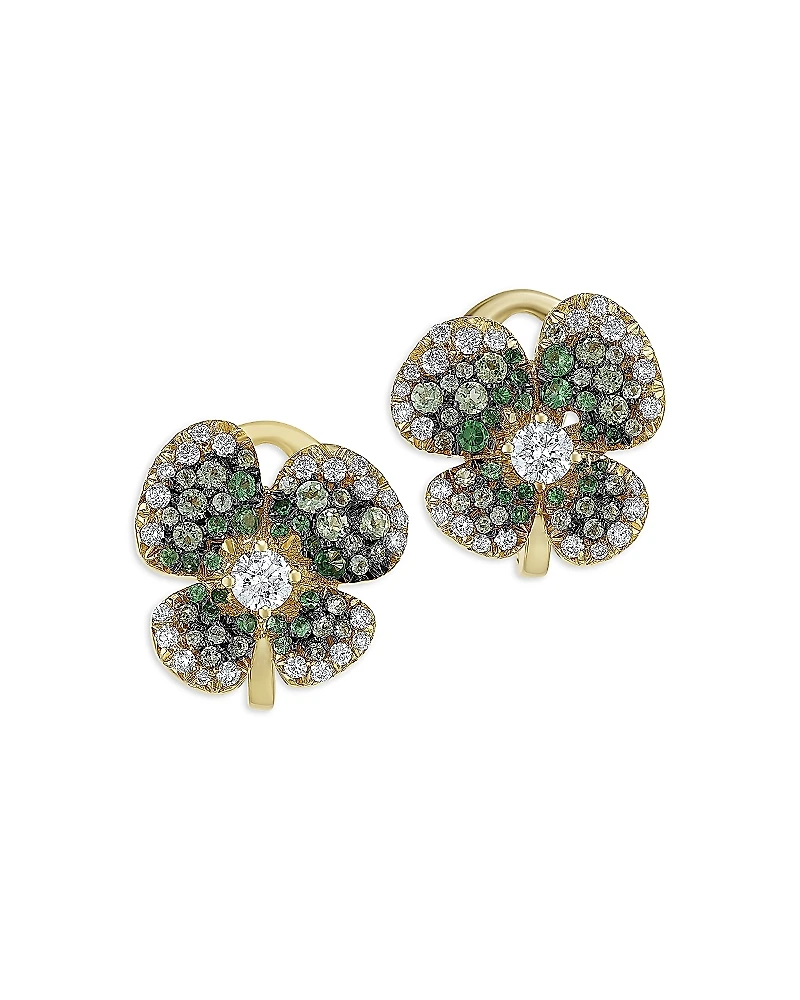 Miseno Jewelry 18K Yellow Gold Ischia Ombre Clover Tsavorite & Diamond Stud Earrings