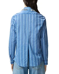 Rhinestone Collar Striped Blouse