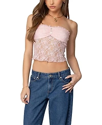 Edikted Odilia Sheer Lace Strapless Top