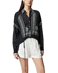 Printed Drawstring Hem Blouse