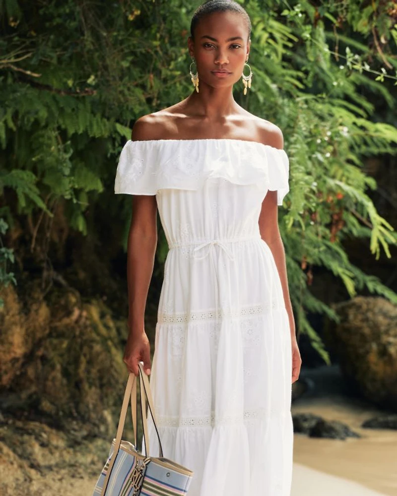 Cotton Off The Shoulder Tiered Dress