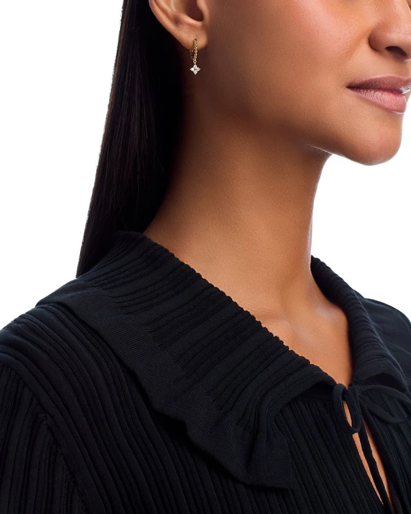 Diamond Flower Dangle & Polished Bead Huggie Hoop Earrings in 14K Yellow Gold, 0.25 tcw