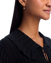Diamond Flower Dangle & Polished Bead Huggie Hoop Earrings in 14K Yellow Gold, 0.25 tcw