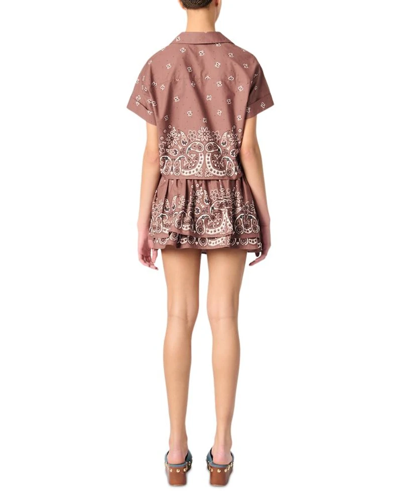 Patterned Rhinestone Cropped Shirt