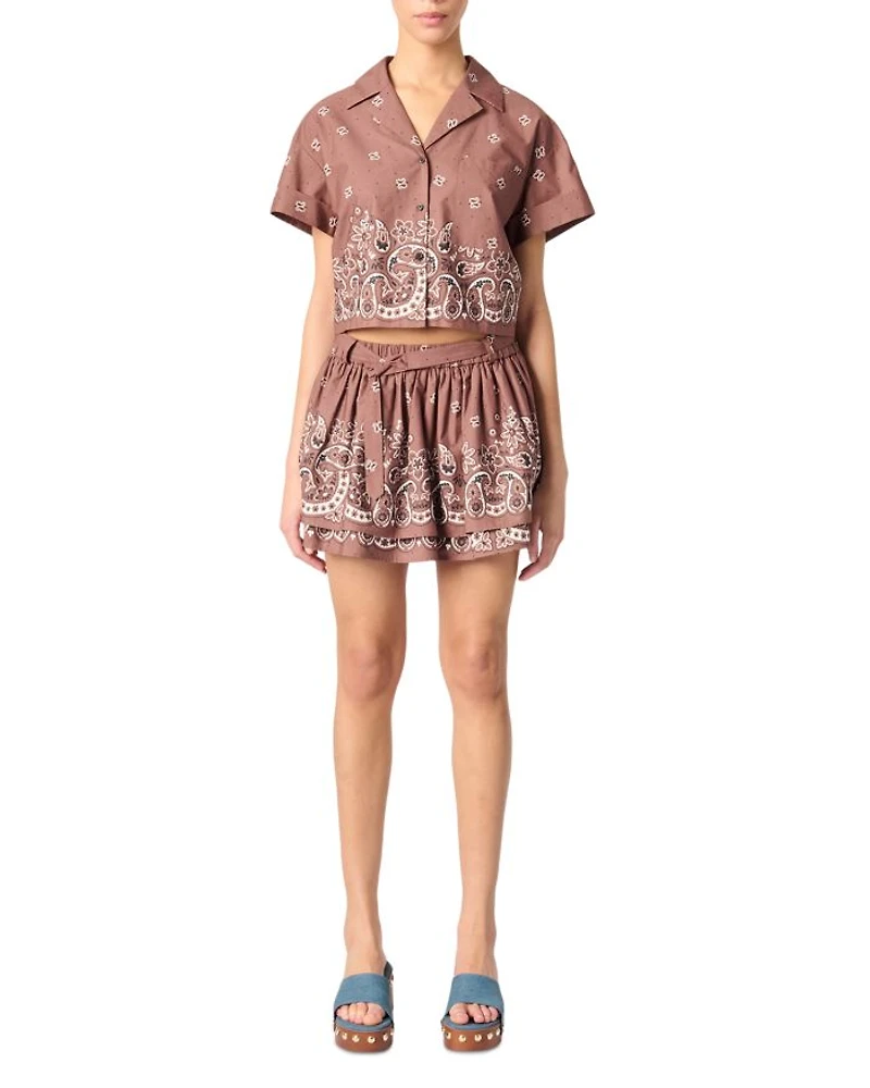 Patterned Rhinestone Cropped Shirt
