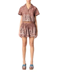 Patterned Rhinestone Cropped Shirt