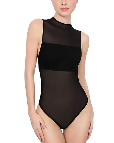 Alice and Olivia Bandeau Trim Mesh Bodysuit