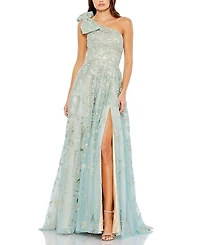 Mac Duggal Embellished Bow One Shoulder A-Line Gown