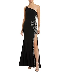 Mac Duggal One Shoulder Jersey Gown with Embellished Cut Out
